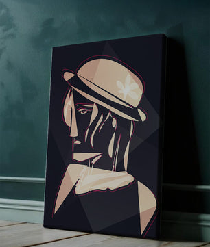 Stylized Portrait of a Woman in a Hat with Geometric Elements - Mi tienda