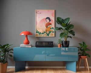 Elegant Woman in Traditional Asian Dress with Floral Background - Mi tienda