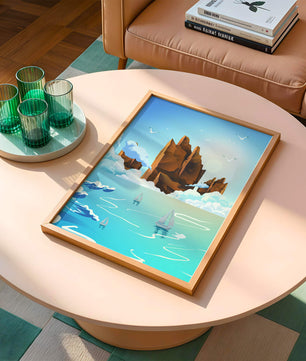 Majestic Sea Cliffs and Sailboats in Serene Landscape