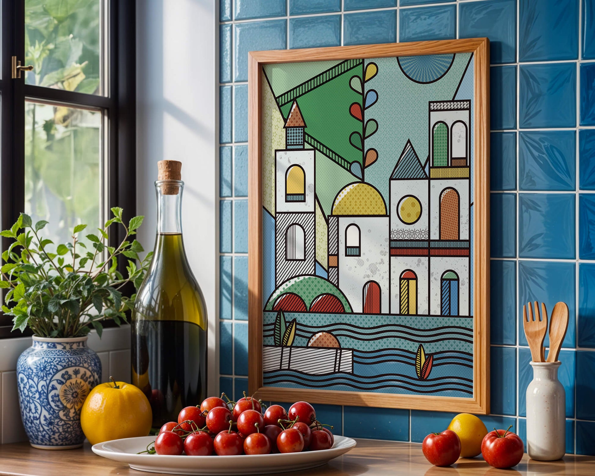 Paysage urbain géométrique coloré avec des éléments architecturaux modernes