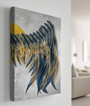 Abstract Composition with Blue and Gold Accents on Textured Background