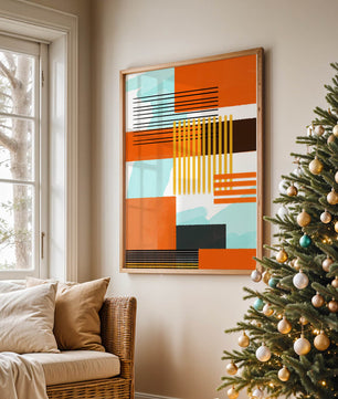 Abstract Geometric Composition with Gold and Orange Elements - Mi tienda