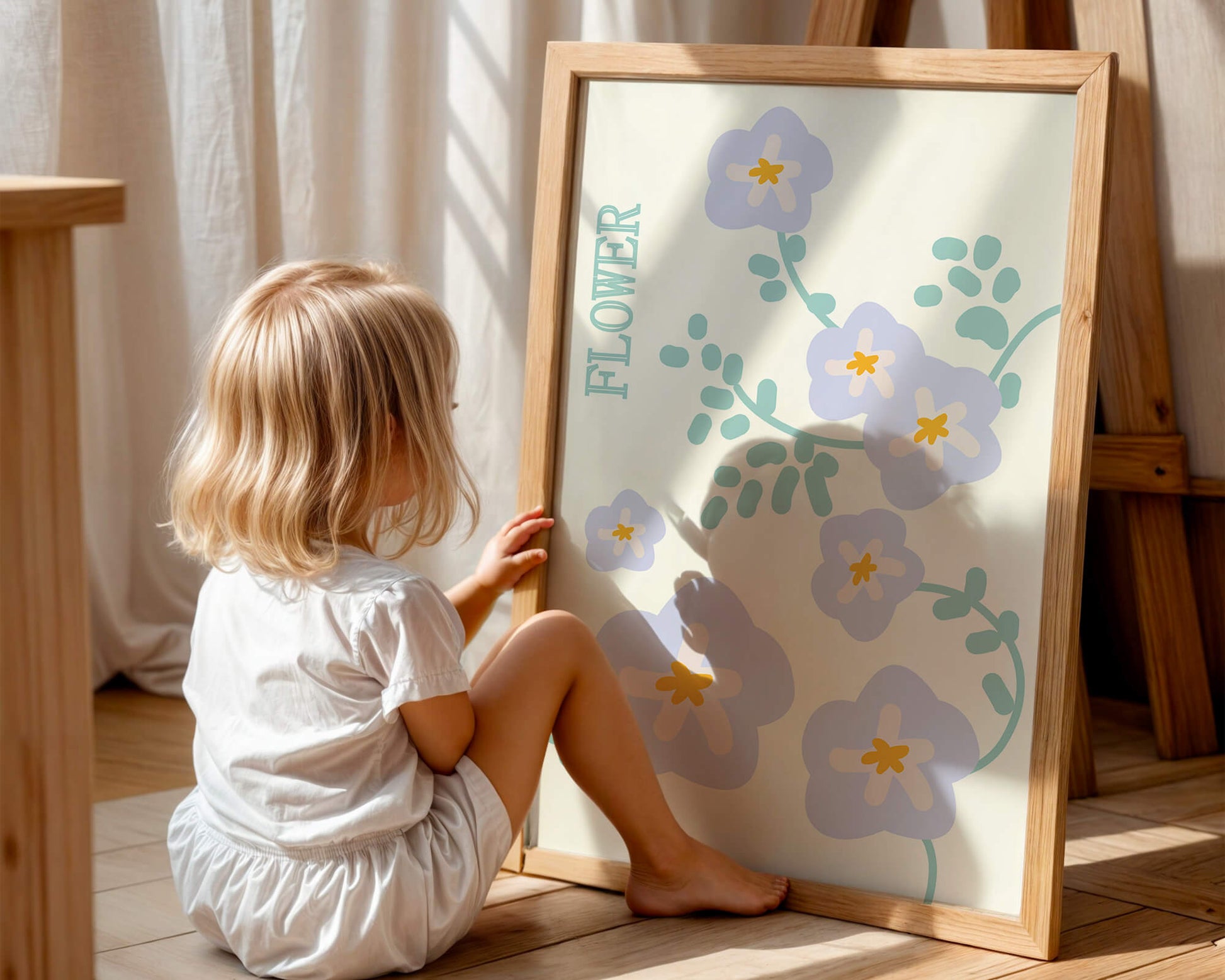 Floral design with pastel flowers and abstract leaves