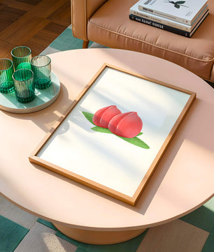 Ilustración realista de melocotones jugosos con hojas verdes