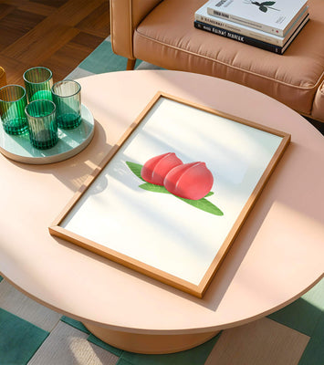 Realistic illustration of juicy peaches with green leaves