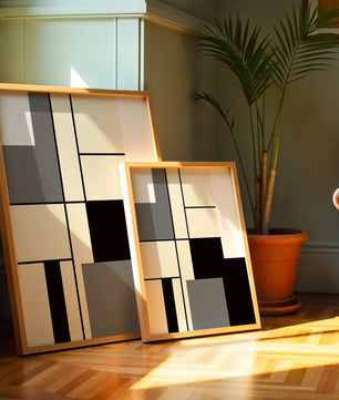 Abstraktes geometrisches Design mit gedämpften Farbtönen und kräftigen Linien
