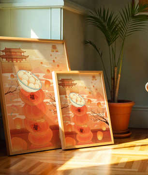 Scène de festival traditionnel chinois avec des lanternes et des raviolis