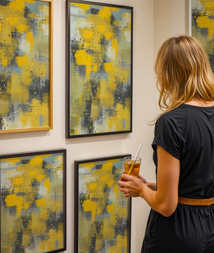 Abstract Yellow and Gray Geometric Art with Textured Patterns - Mi tienda
