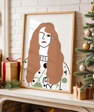 Minimalist Portrait of a Woman with Long Hair and Abstract Design Elements - Mi tienda