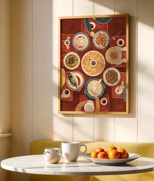 Colorful Chinese cuisine on a dining table with traditional dishes