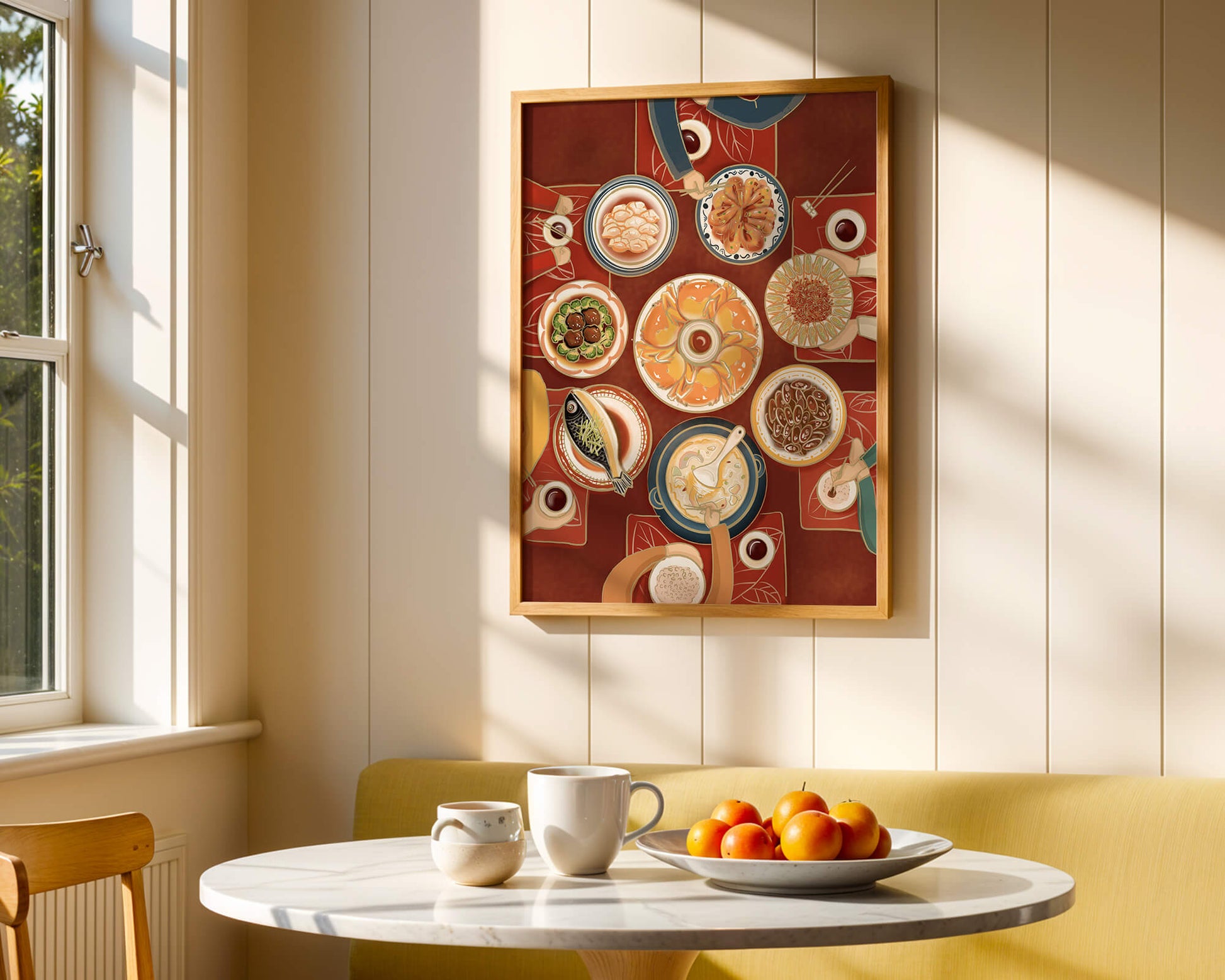 Colorful Chinese cuisine on a dining table with traditional dishes