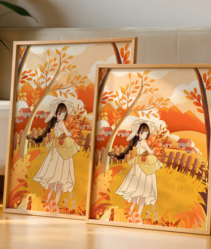Illustration of a Girl in a Yellow Dress in Autumn Scenery