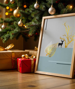 Abstract Deer with Golden Elements and Leaves on Minimalist Background