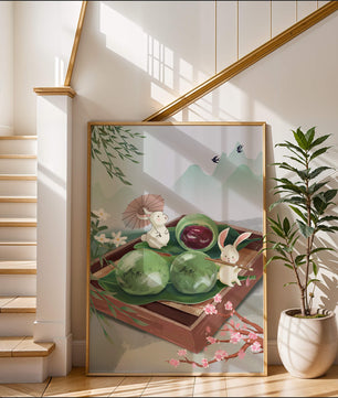 Charming Hasen mit Mochi und Berglandschaft