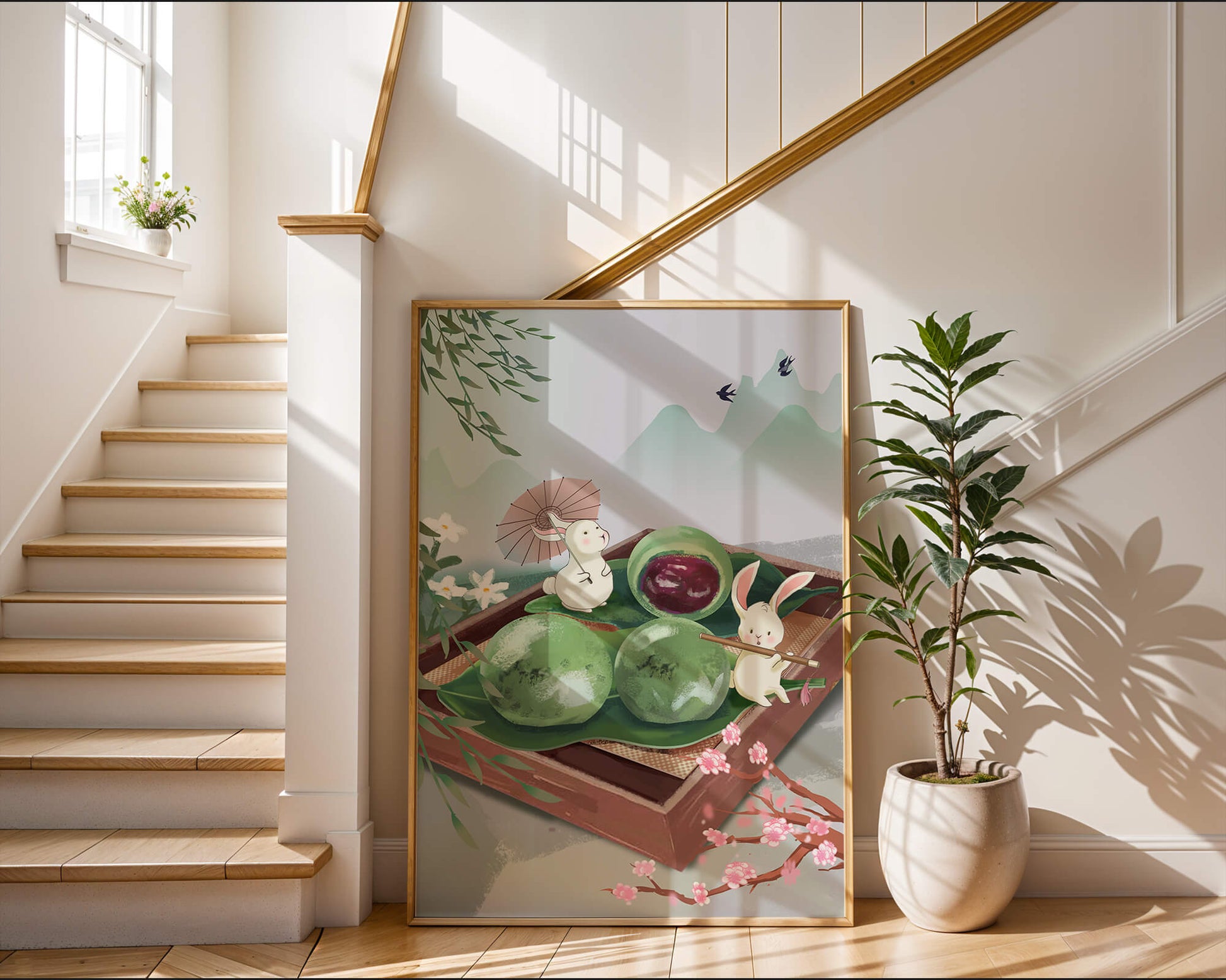 Charming Hasen mit Mochi und Berglandschaft