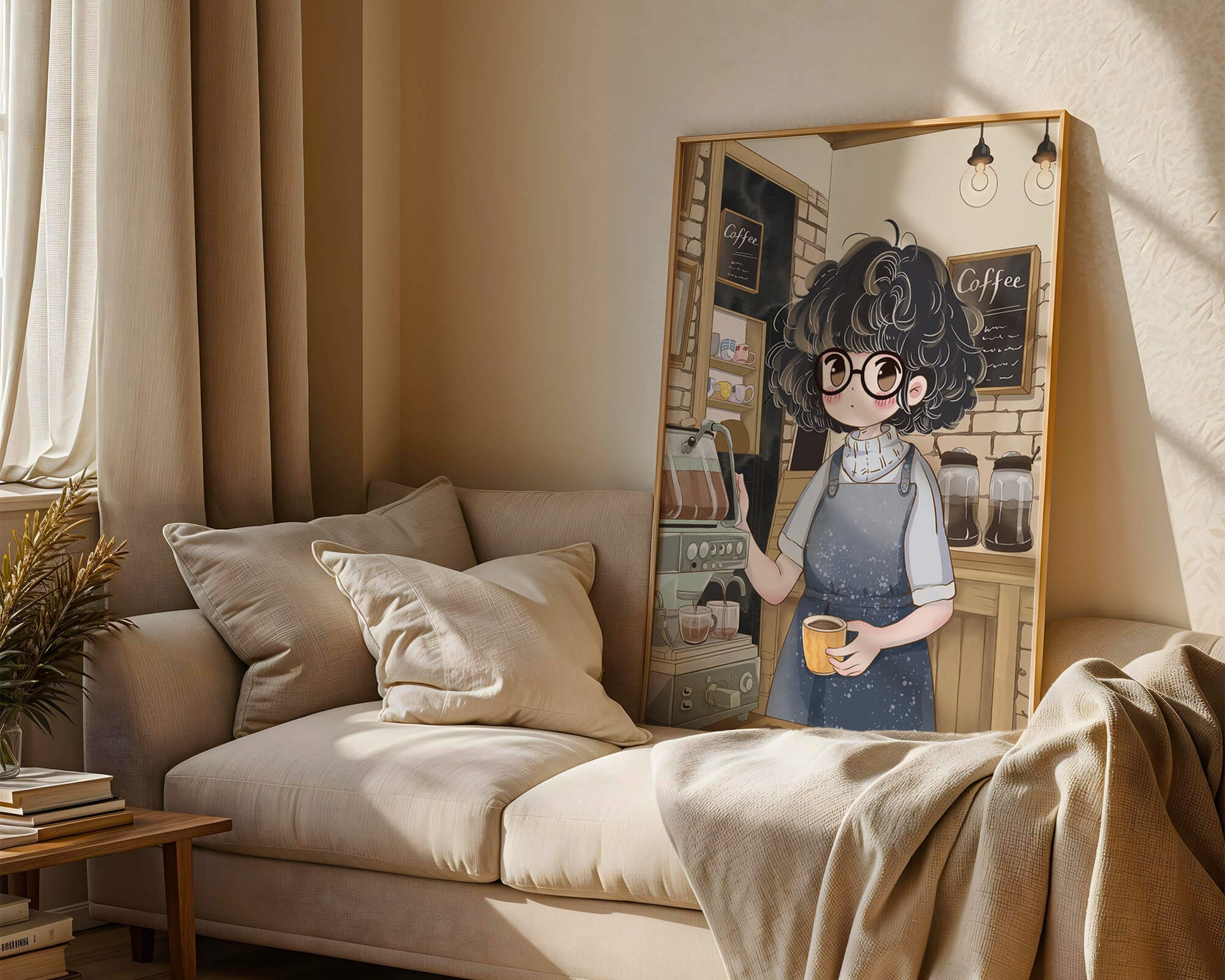 Escena encantadora de café con barista preparando café