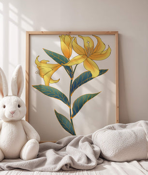 Elegante goldene Lilienillustration mit komplizierten Blattdetails