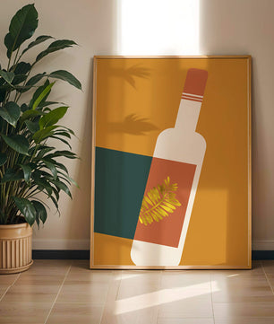 Modern Abstract Wine Bottle With Golden Leaf Design - Mi tienda