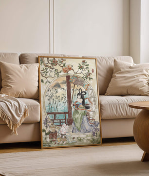 Peaceful Garden Scene with Girl and Rabbit