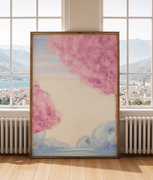 Serene Landscape with Cherry Blossom Trees and Tranquil Sky