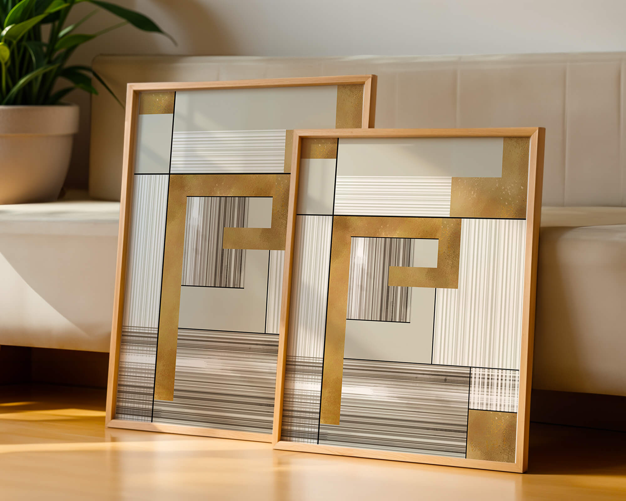 Abstract geometric pattern with gold and neutral tones