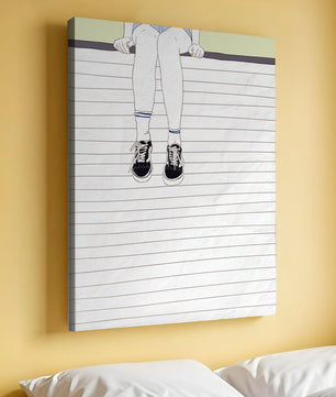 Illustration of Legs Wearing Sneakers and Socks on Lined Background
