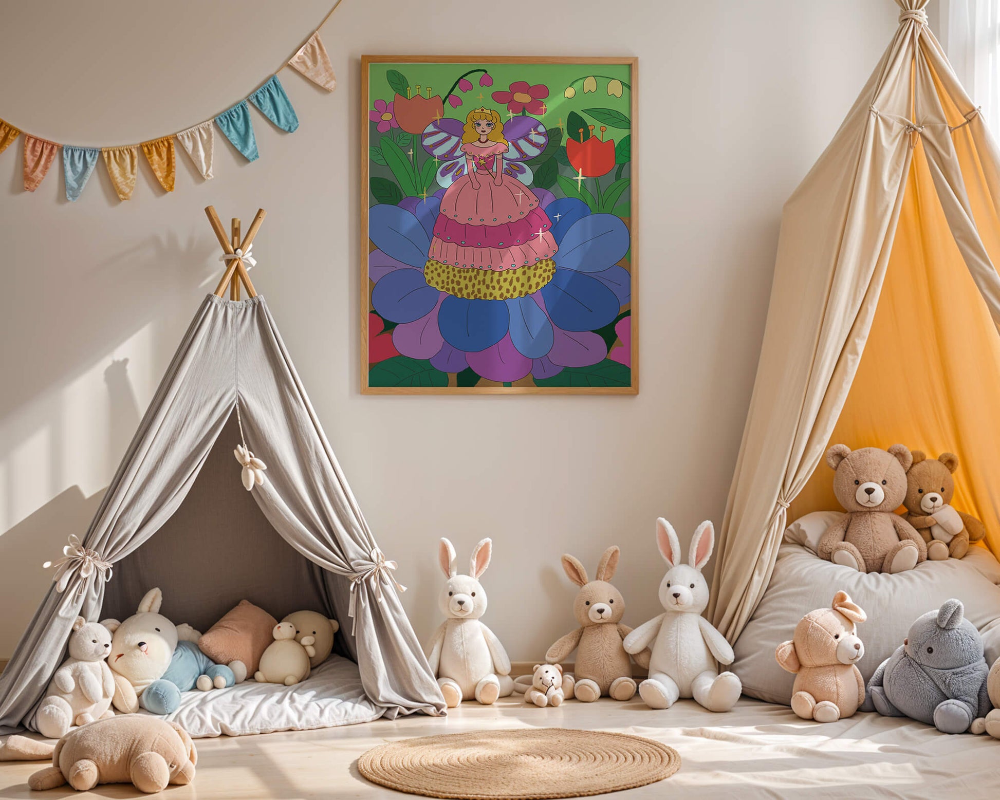 Fairy Princess in Enchanted Garden with Golden Elements