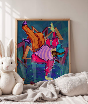 Colorful breakdancer in dynamic urban artwork