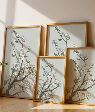 Delicate cherry blossoms on a soft blue background