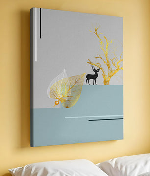 Abstract Deer with Golden Elements and Leaves on Minimalist Background
