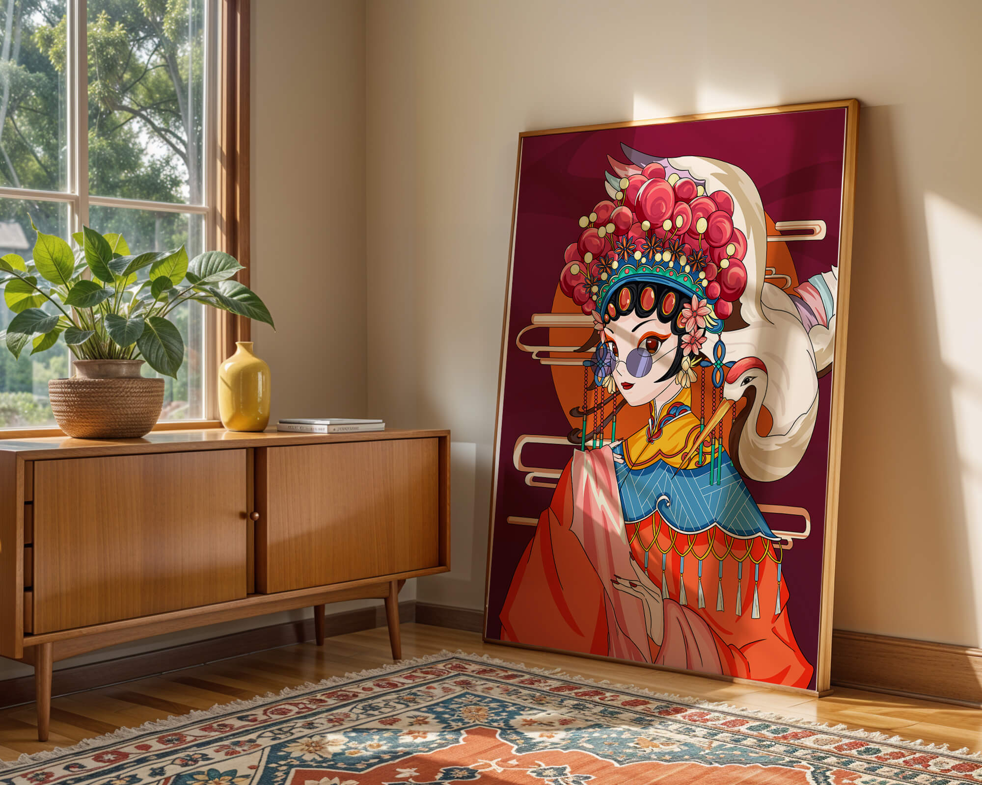 Elegant Chinese opera character illustration with vibrant colors