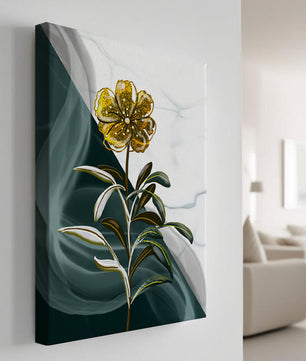 Abstract floral design featuring a golden flower with textured leaves