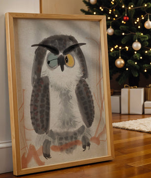 Whimsical Owl Illustration with Colorful Eyes