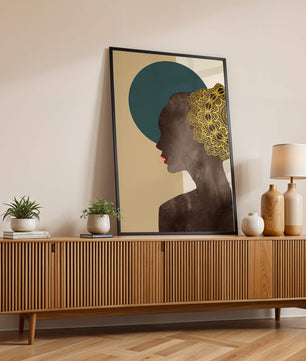 Elegant Silhouette with Gold Lace and Red Lips - Mi tienda