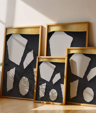 Abstract geometric design with golden accents and stone texture