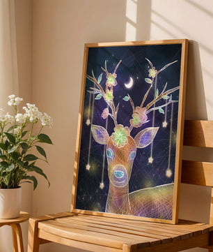 Illuminated Fantasy Deer with Floral Antlers and Hanging Stars - Mi tienda