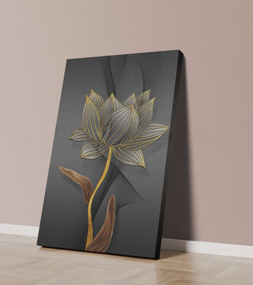 Golden Lotus Flower On Abstract Grey Background