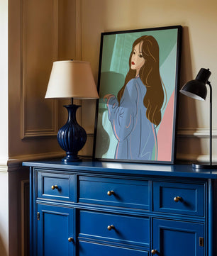 Stylish woman illustration with long hair in pastel shades