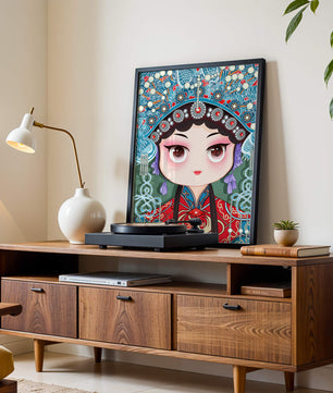 Cute Cartoon Character in Traditional Chinese Clothing with Intricate Headpiece