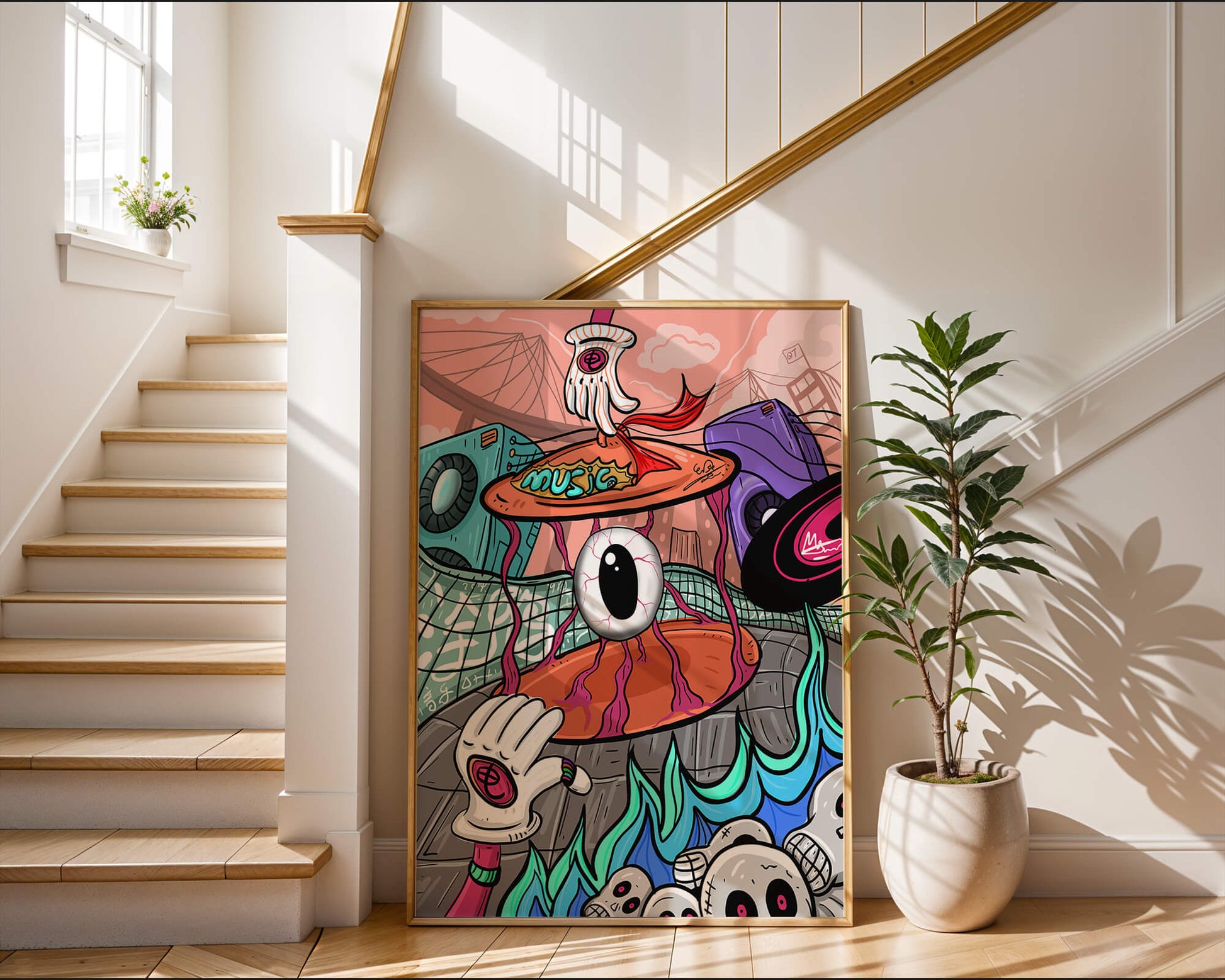 Colorful abstract surrealism illustration featuring vivid eye and surreal elements