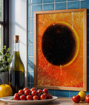 Abstract Representation of a Solar Eclipse with Vibrant Orange and Black Contrast