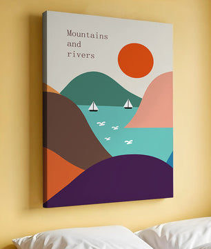 Abstract landscape with vibrant colors and geometric shapes