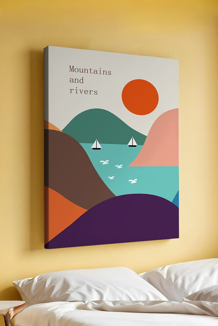 Abstract landscape with vibrant colors and geometric shapes