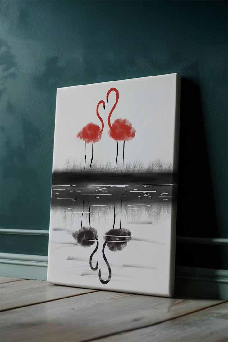 Flamencos elegantes reflejándose en el agua con un contraste artístico