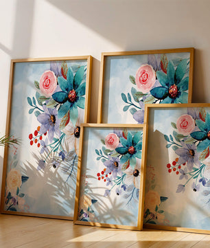 Watercolor floral illustration with vibrant flowers and leaves