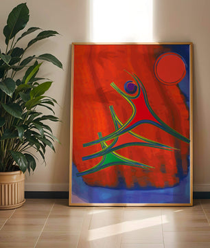 Abstract colorful artwork with dynamic figures and bold colors