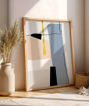 Abstrakte geometrische Kunst mit blauen und goldenen Akzenten