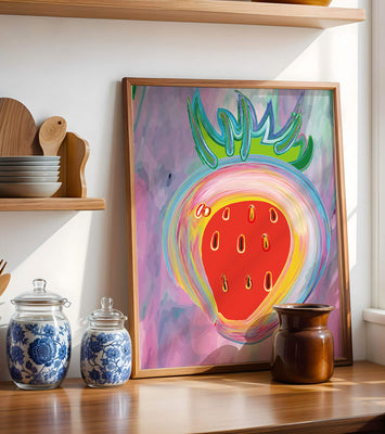 Colorful abstract strawberry with vibrant brush strokes