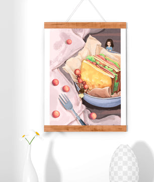 Niñas miniatura caprichosas cerca de un sándwich con tomates y tenedor