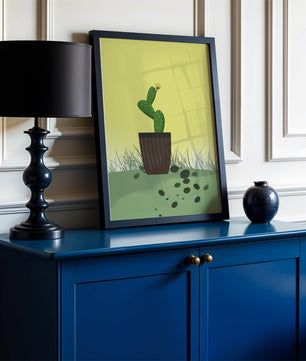 Illustration of a potted cactus with flower on soft background